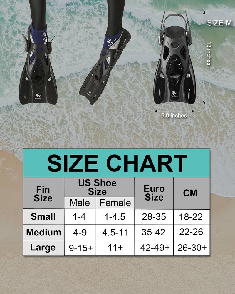 Reef Tourer Adult Single-Window Mask, Snorkel and Fin Traveling Set, Black, Medium (4-9) - Image 5